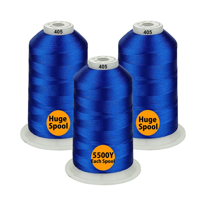 Simthread - 33 Selections - Various Assorted Color Packs of Polyester Embroidery Machine Thread Huge Spool 5500Y for All Purpose Sewing Embroidery Machines - #405 Blue - Image 1